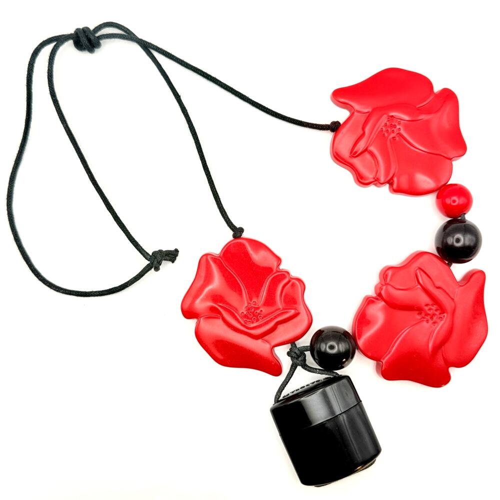 Vintage ISADORA Paris 1979 Red Galalith Bakelite Perfume Bottle Necklace France